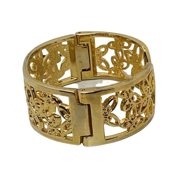 Vintage Open Face Butterfly Cut Out Gold Tone Adjustable Cuff Bracelet 6”-8” - Picture 6 of 7